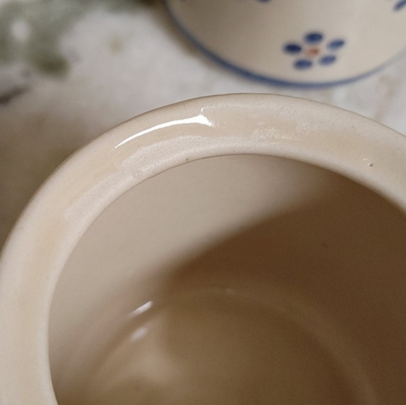 4 Mini Vintag Ceramic Canisters Naaman Porcelain Israel Ivory Blue & Burgundy - Picture 9 of 10